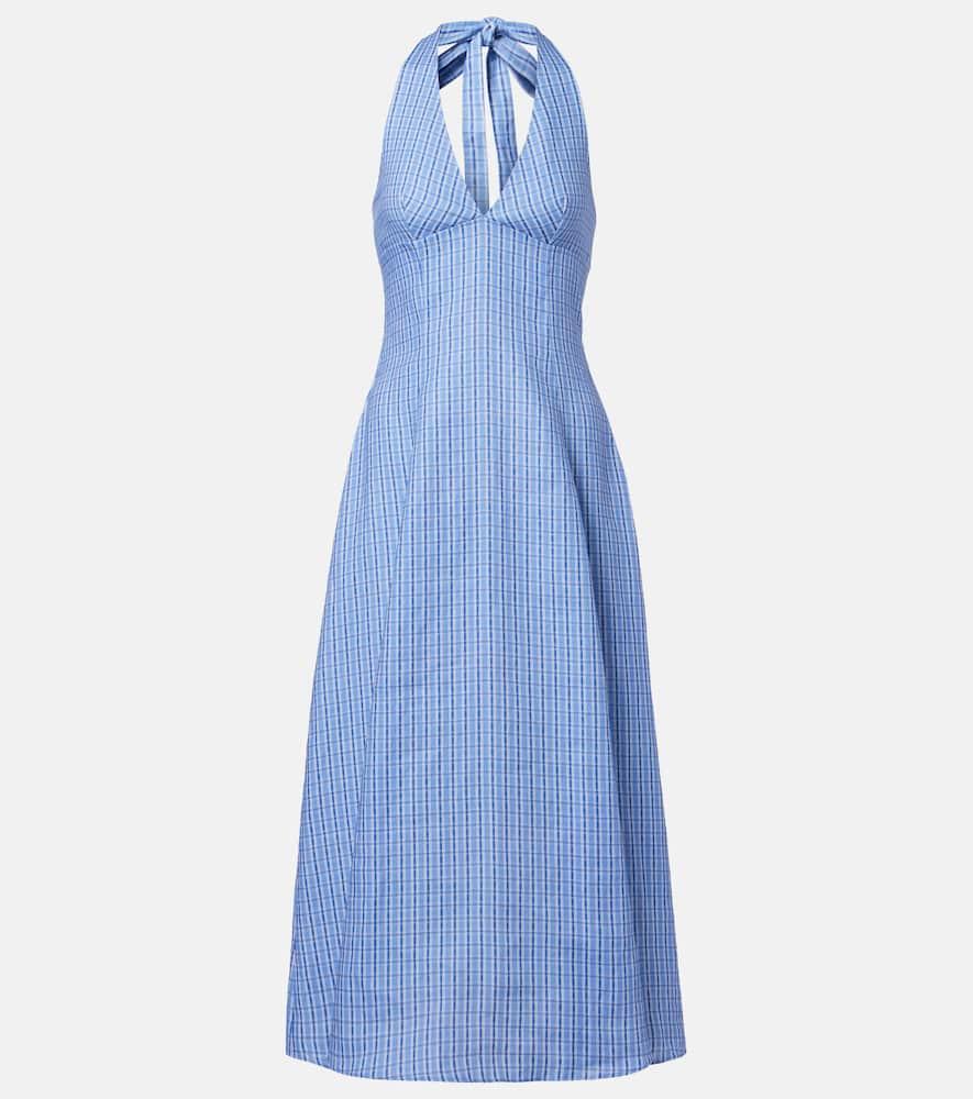 faithfull marais checked linen midi dress