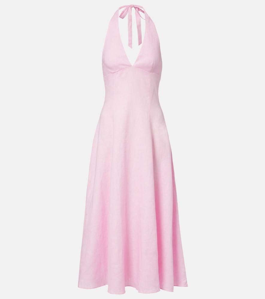 faithfull marais halterneck linen midi dress