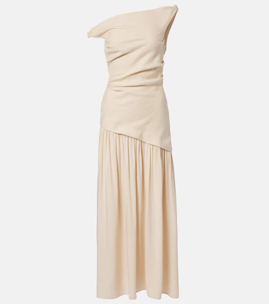 faithfull roma asymmetric linen maxi dress