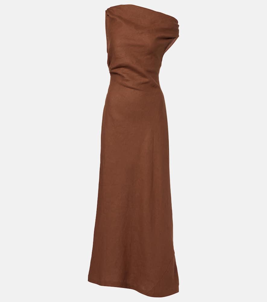 faithfull suis asymmetric linen maxi dress