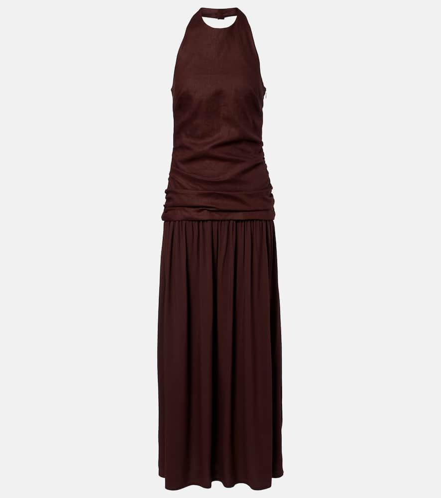 faithfull tali halterneck linen maxi dress