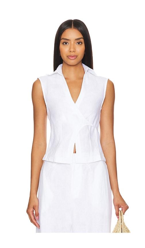 faithfull the brand antibes sleeveless wrap shirt in white.