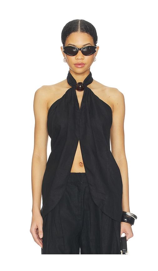 faithfull the brand biba halter top in black.