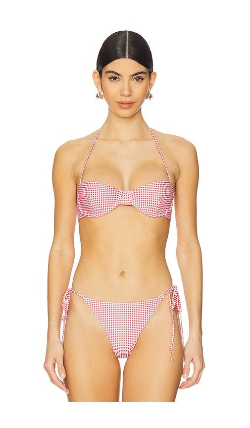 faithfull the brand chessa bikini top in red.