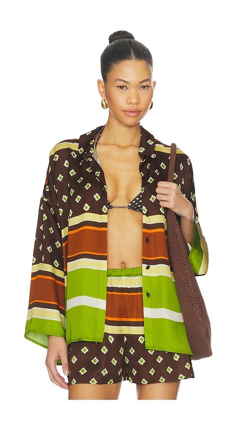 faithfull the brand cora shirt in green,brown.