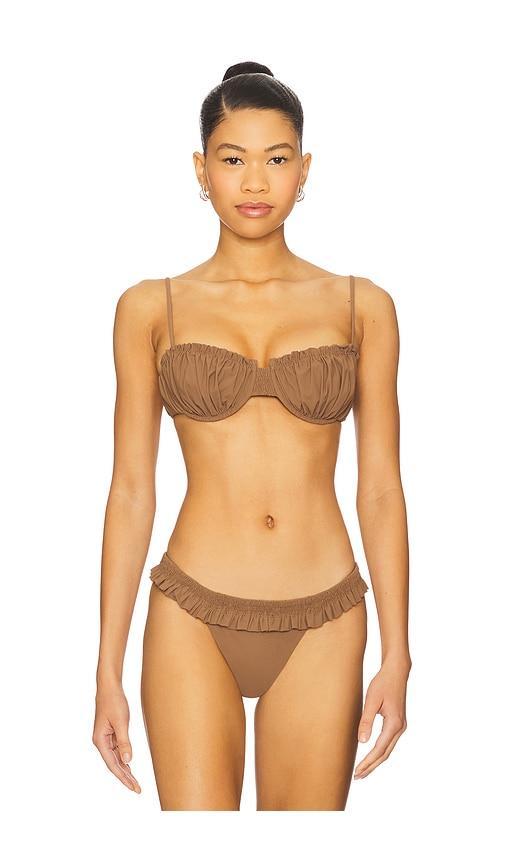 faithfull the brand esterel bikini top in brown.