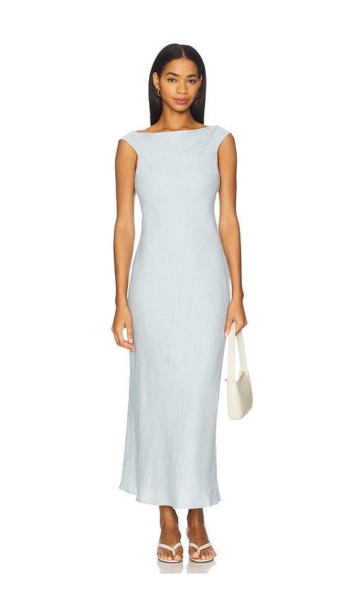 faithfull the brand ilride midi dress in baby blue.