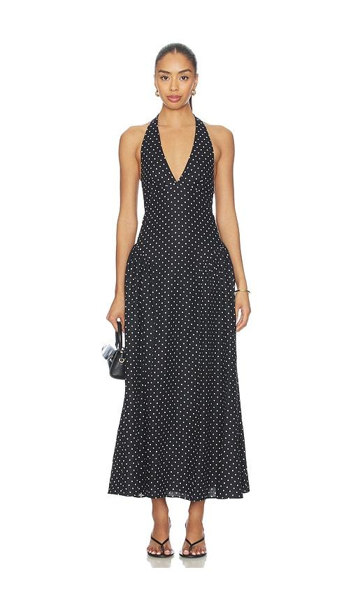 faithfull the brand la cala midi dress in black,white.