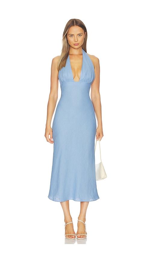 faithfull the brand marita midi dress in baby blue.