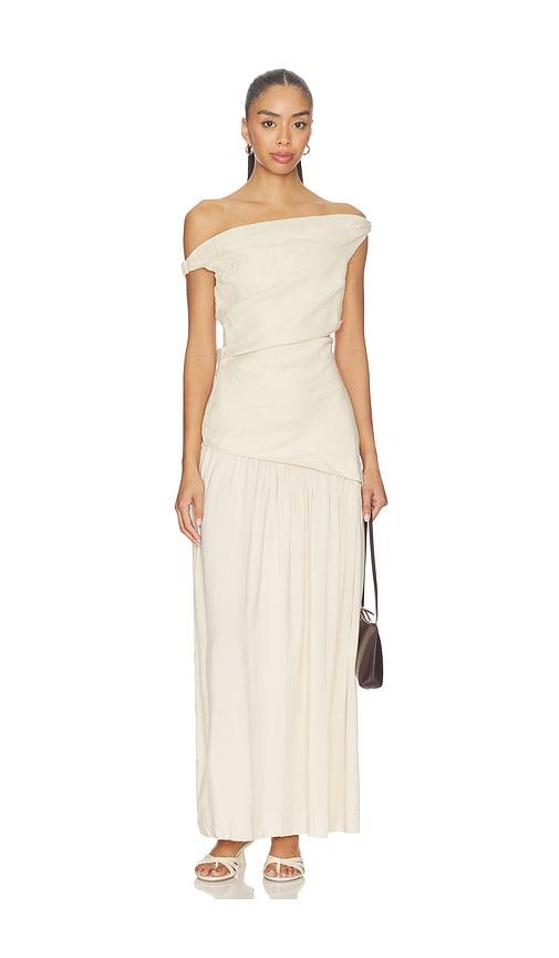 faithfull the brand roma maxi dress in neutral.