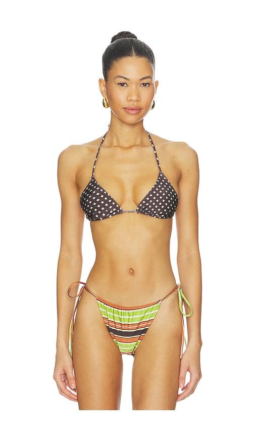 faithfull the brand sete bikini top in chocolate,green.