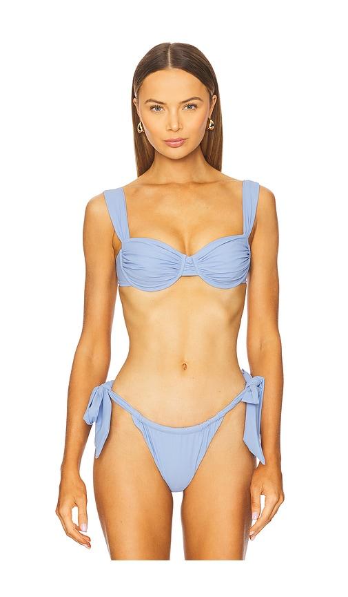 faithfull the brand sol bikini top in blue.