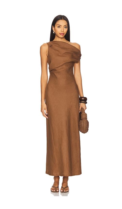 faithfull the brand suis midi dress in brown.