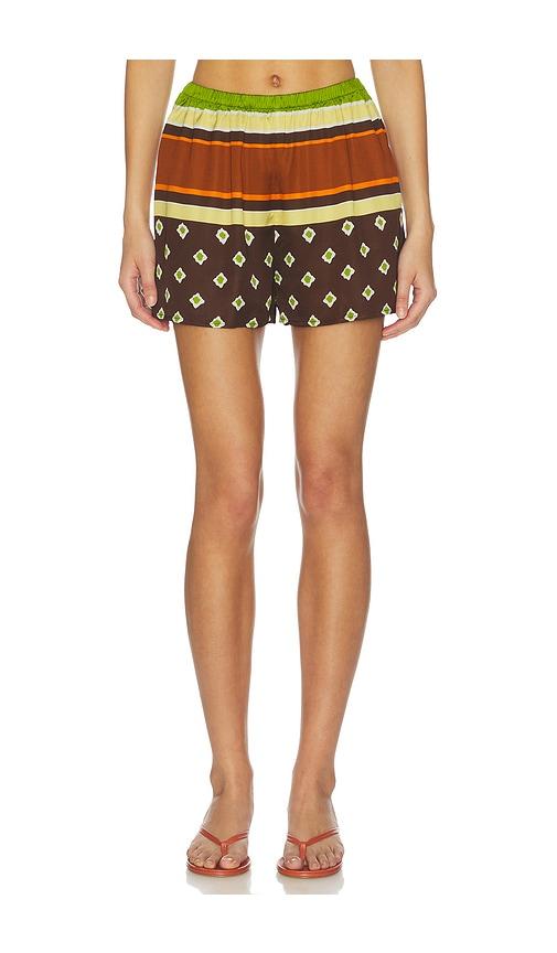 faithfull the brand tia short in green,brown.