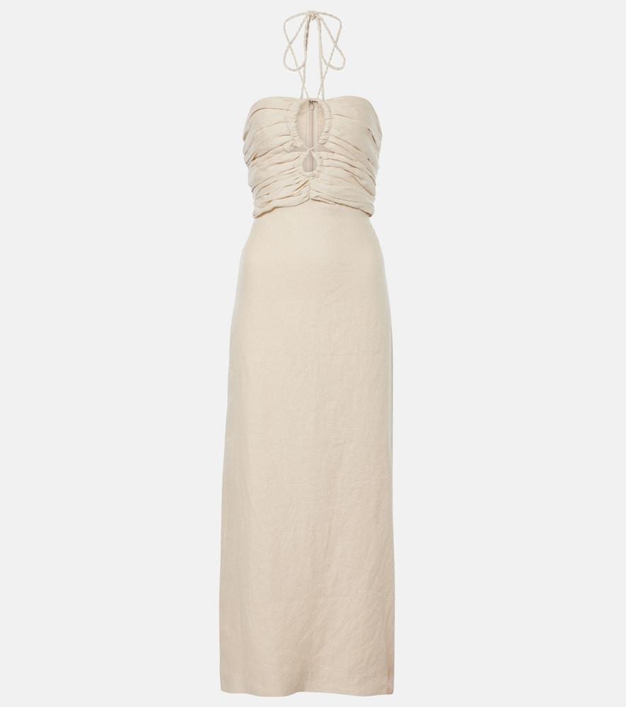 faithfull tortugas halterneck linen midi dress