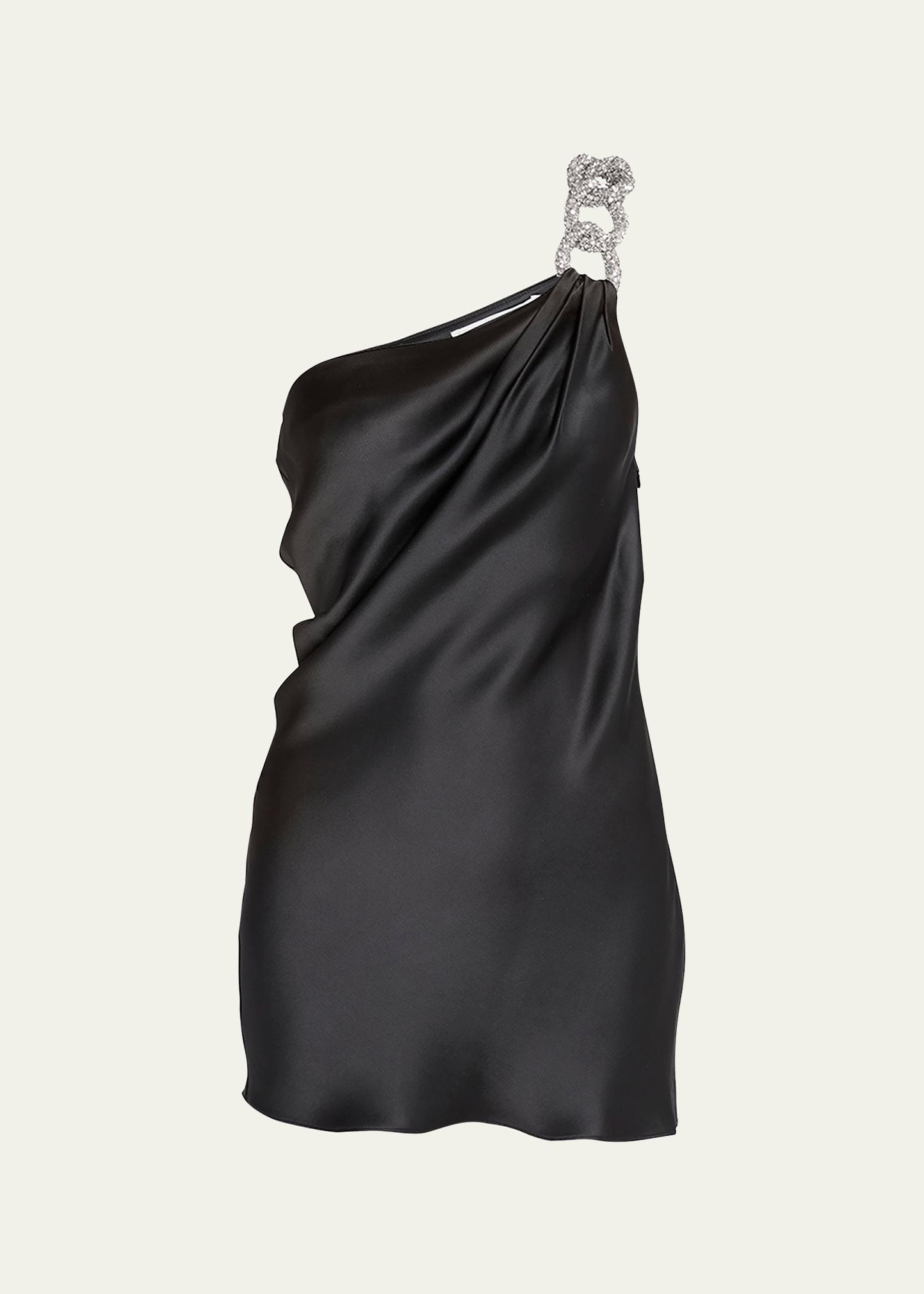 falabella crystal-chain one-shoulder satin mini dress