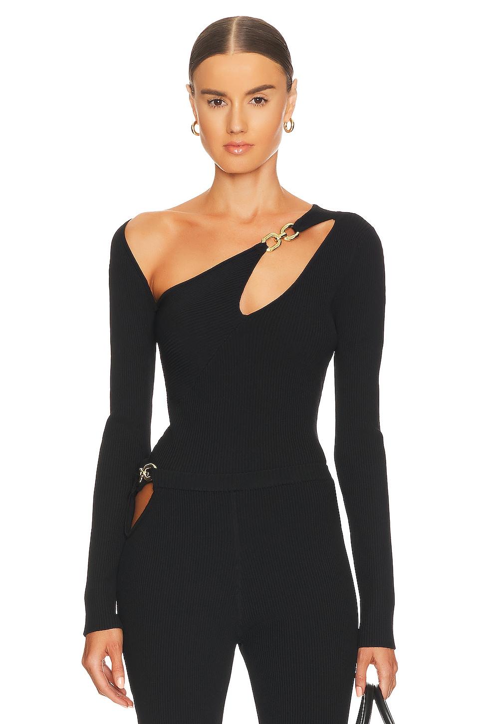 falda asymmetrical long sleeve double rings rib knit top