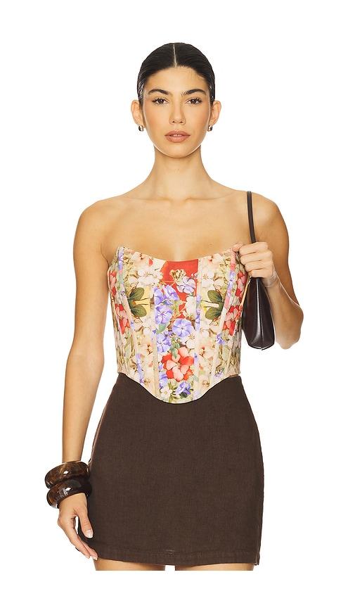 falguni shane peacock x revolve corset top in beige.