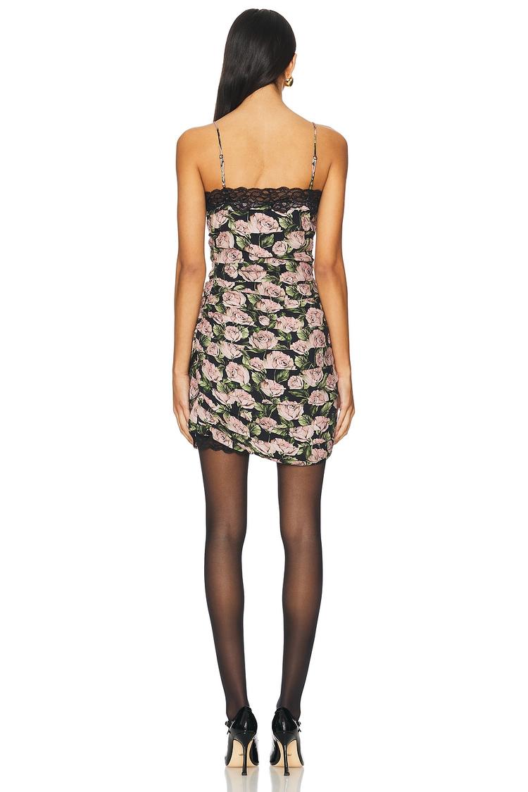 fallen rose print mini dress