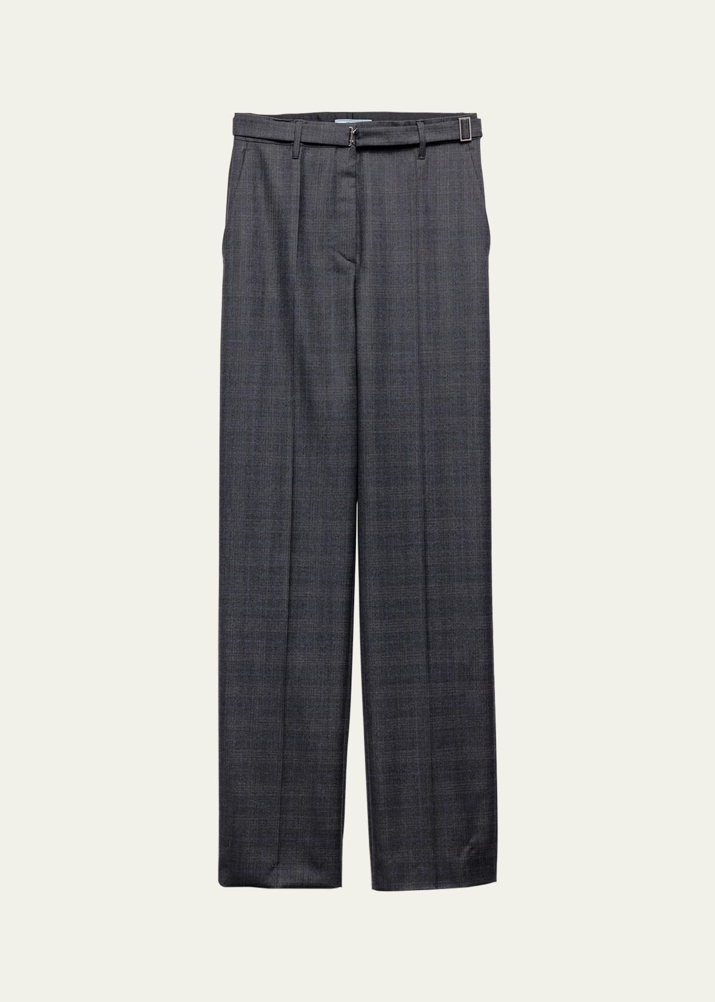 fantasia 130s plaid straight leg wool pants