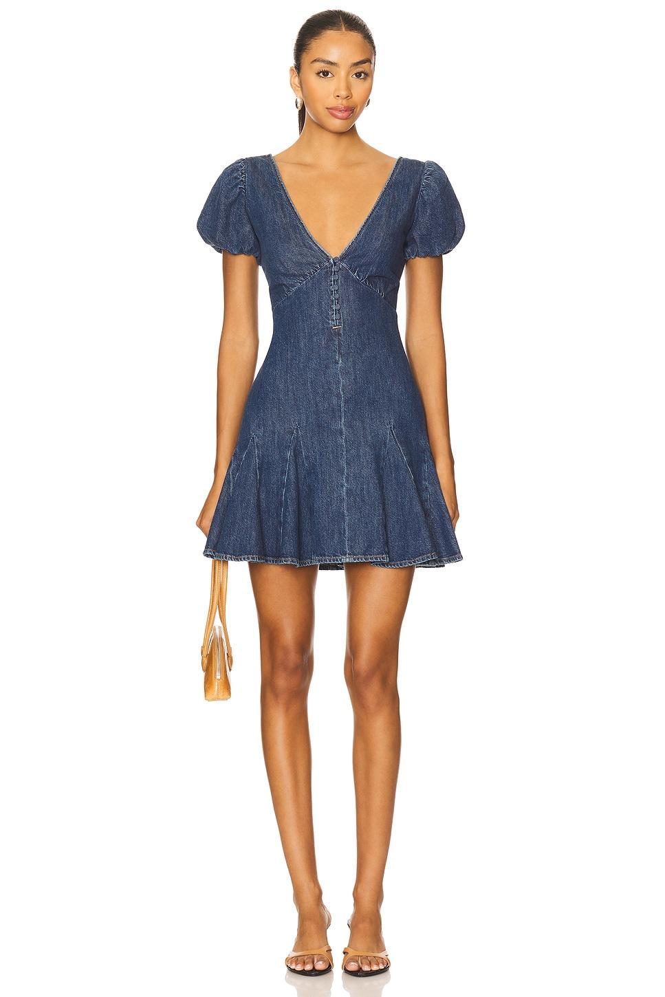 fara puff sleeve denim mini dress