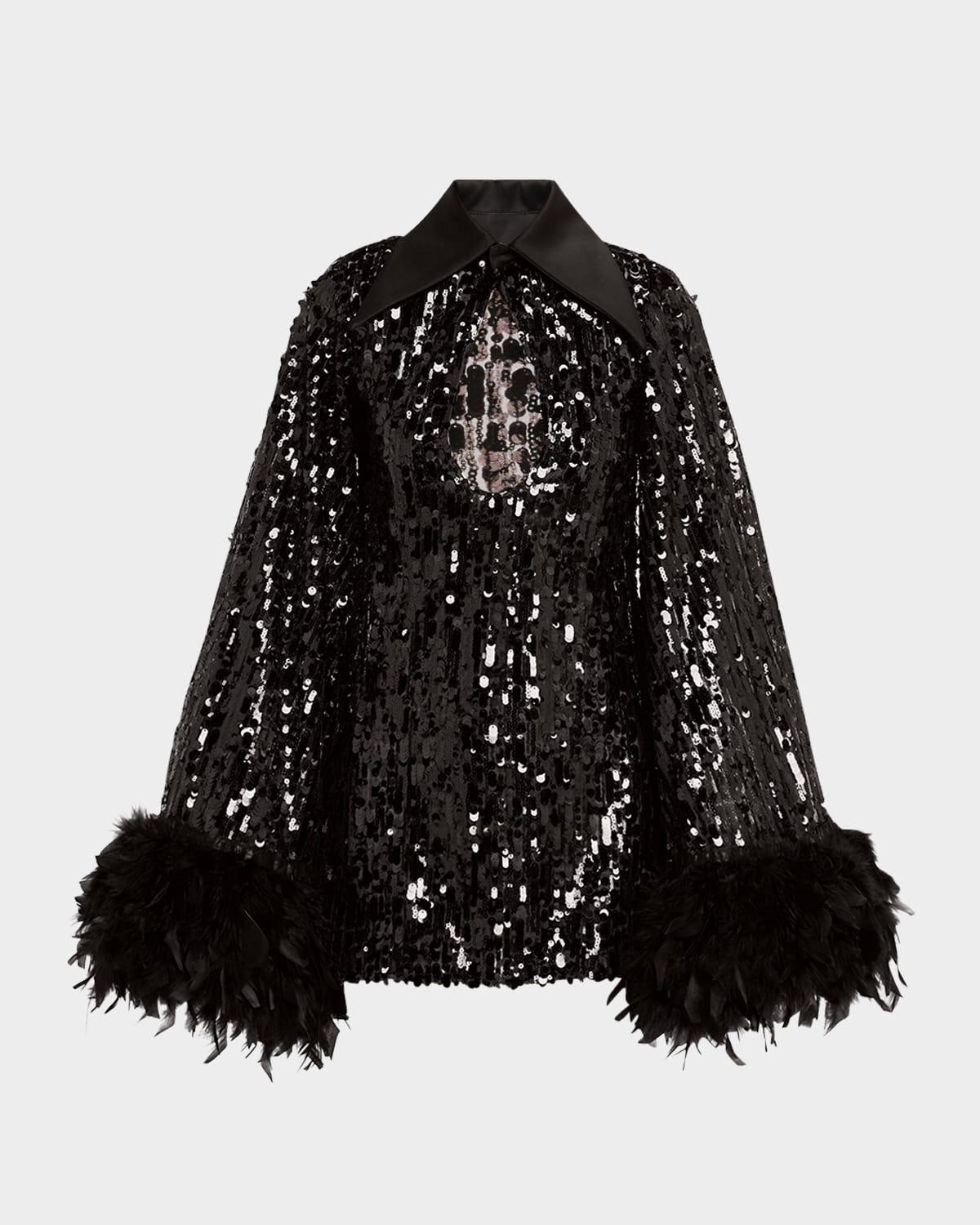 farah cutout feather-trim sequin mini dress