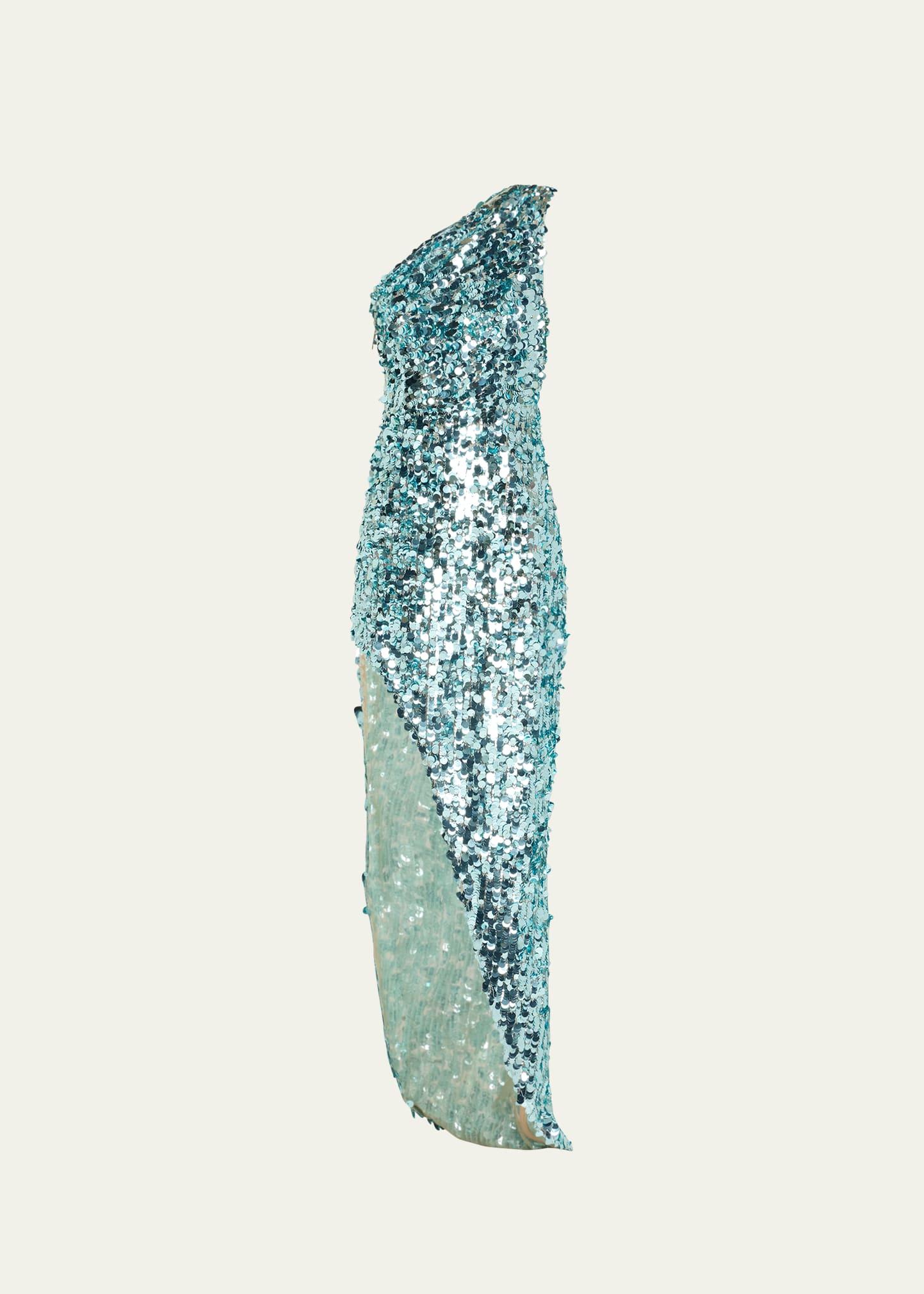 farah one-shoulder sequin gown