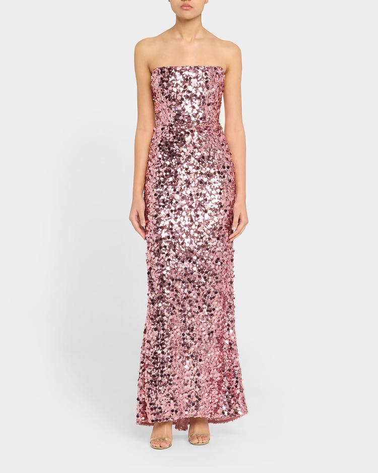 Bronx and Banco Farah Strapless Sequin Column Gown – A full-length, strapless sequin gown featuring a column silhouette and back zipper.