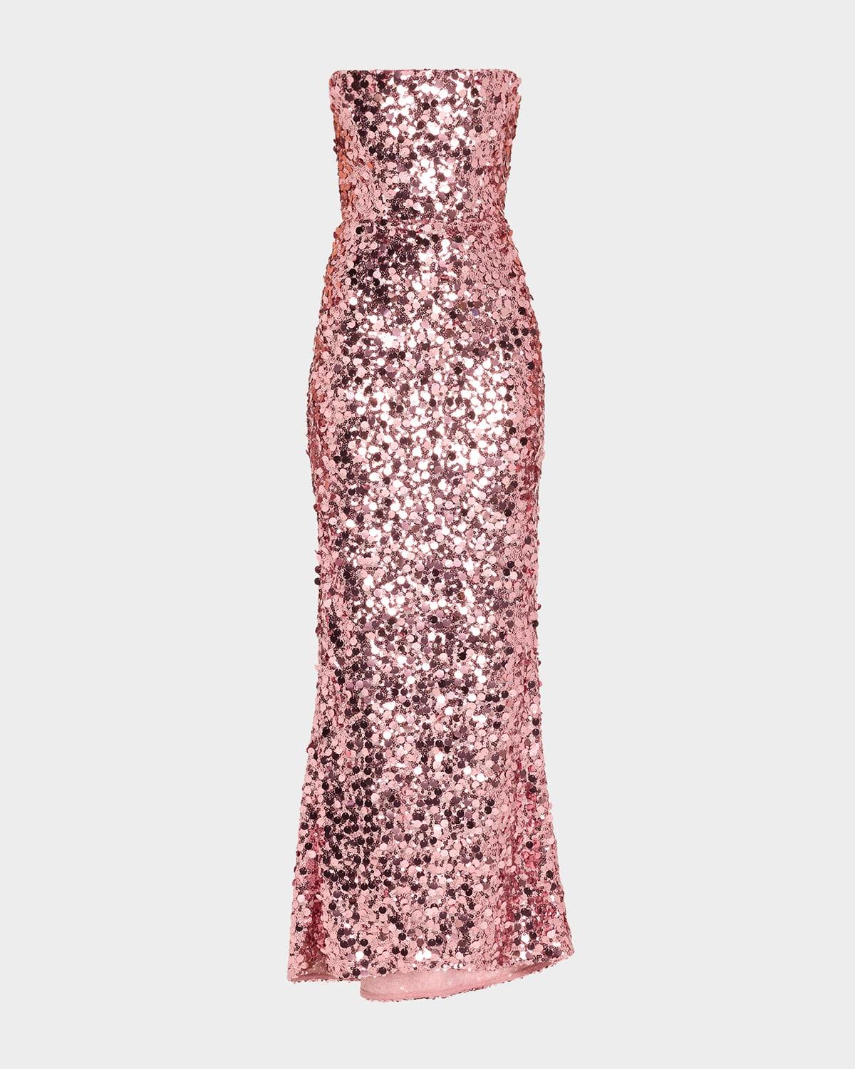 farah strapless sequin column gown