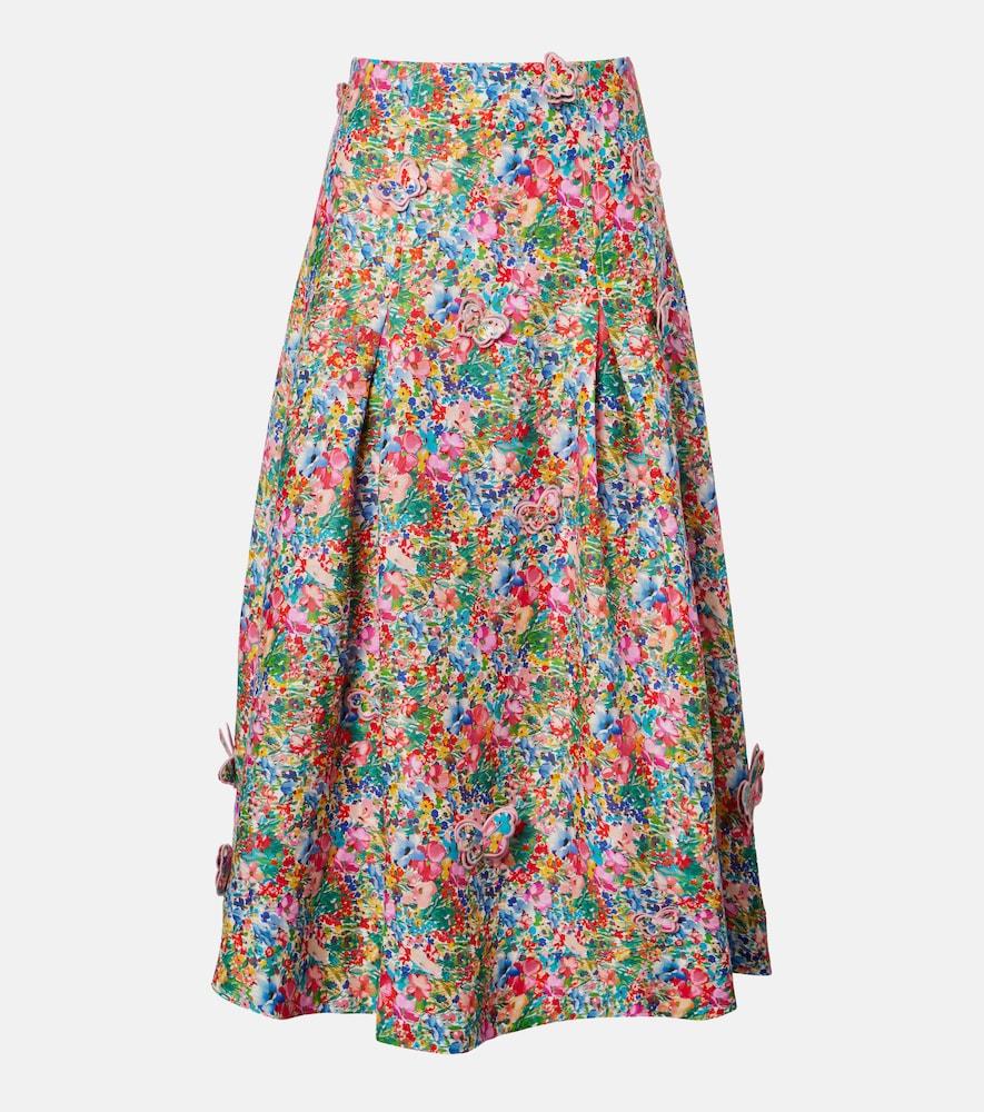 farm rio appliqué floral linen maxi skirt