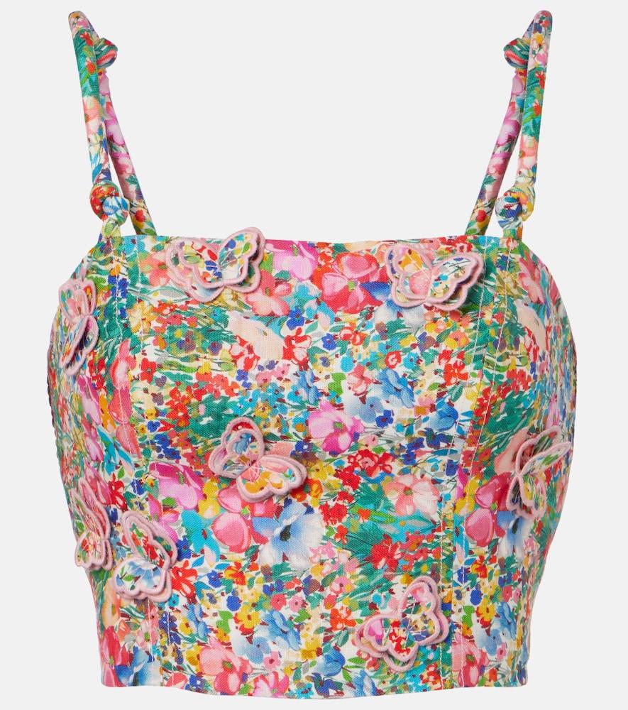 farm rio appliqué floral linen top