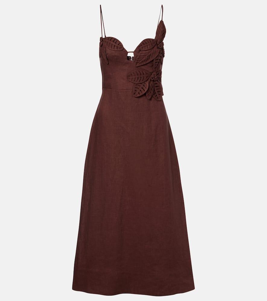 farm rio appliqué linen midi dress