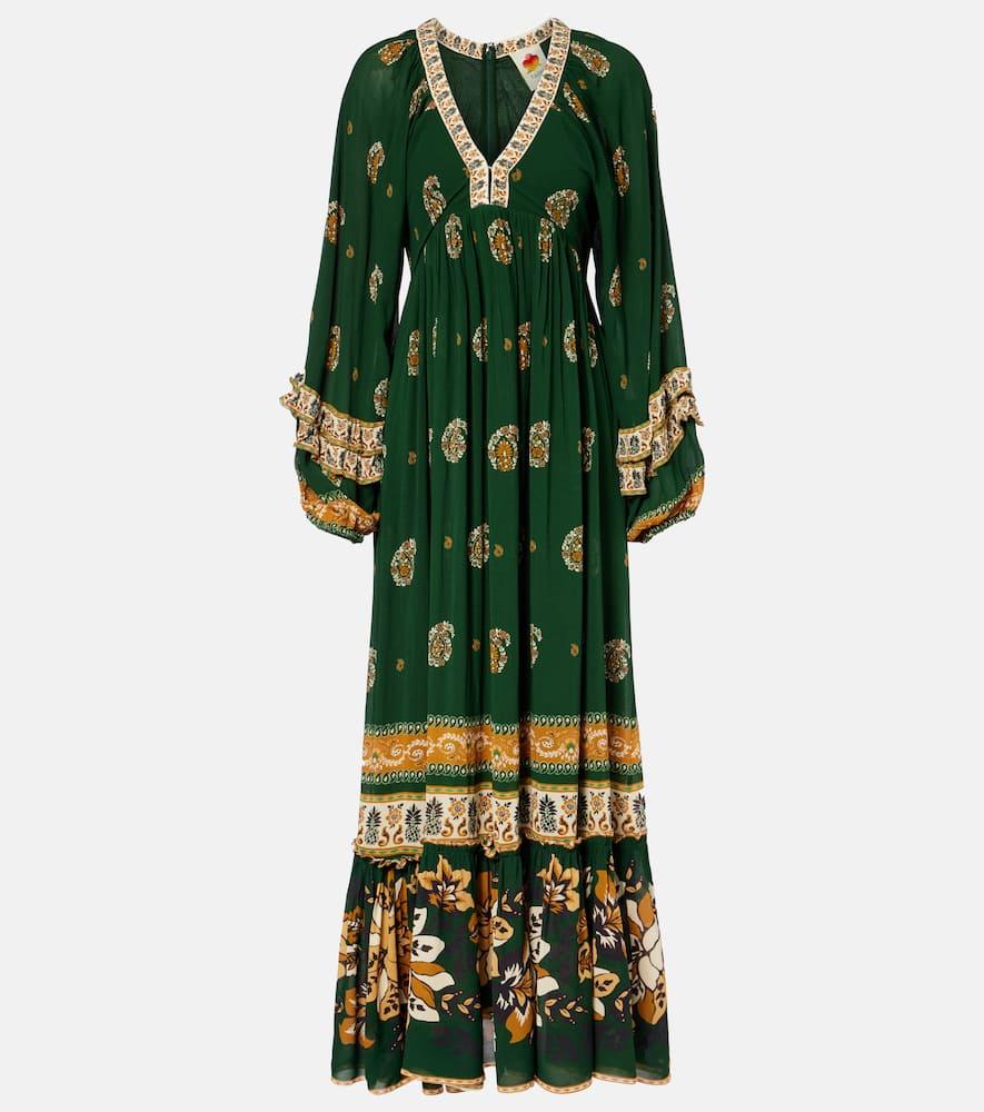 farm rio ayla green ruffled maxi dress