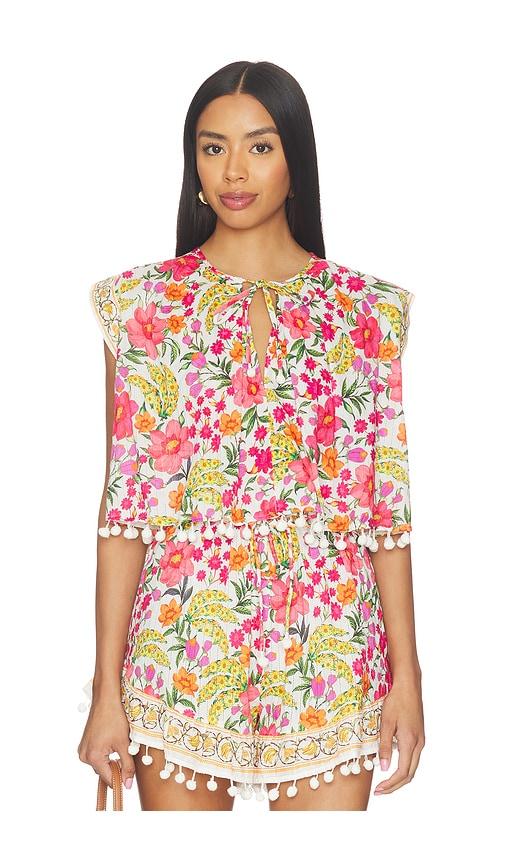 farm rio banana flowers blouse in white,pink.