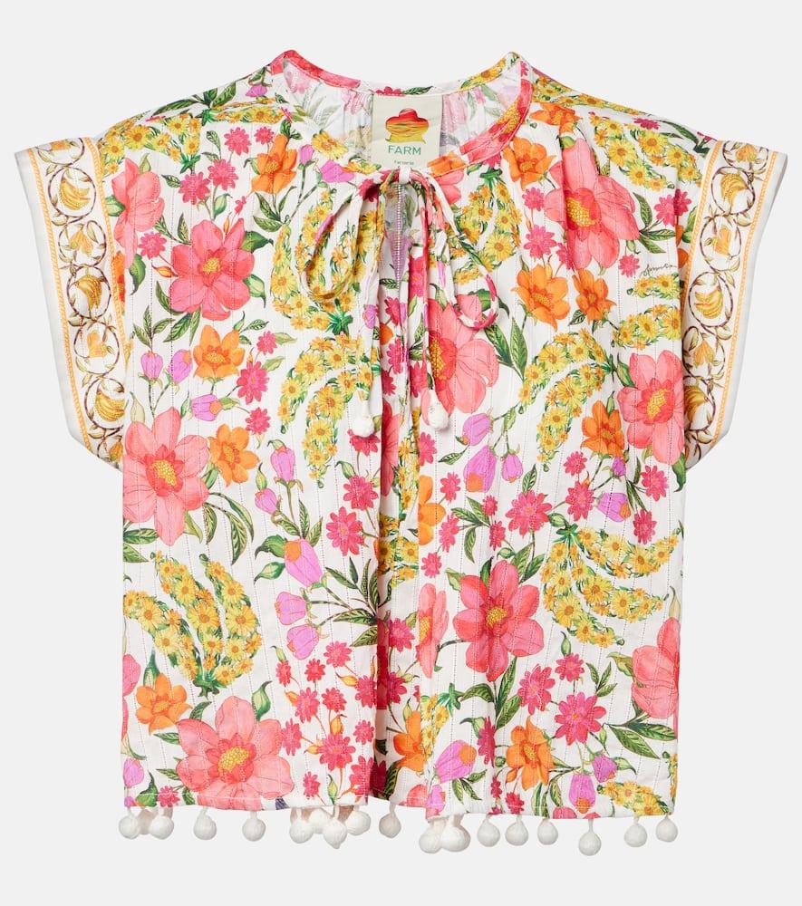 farm rio banana flowers printed cotton blouse