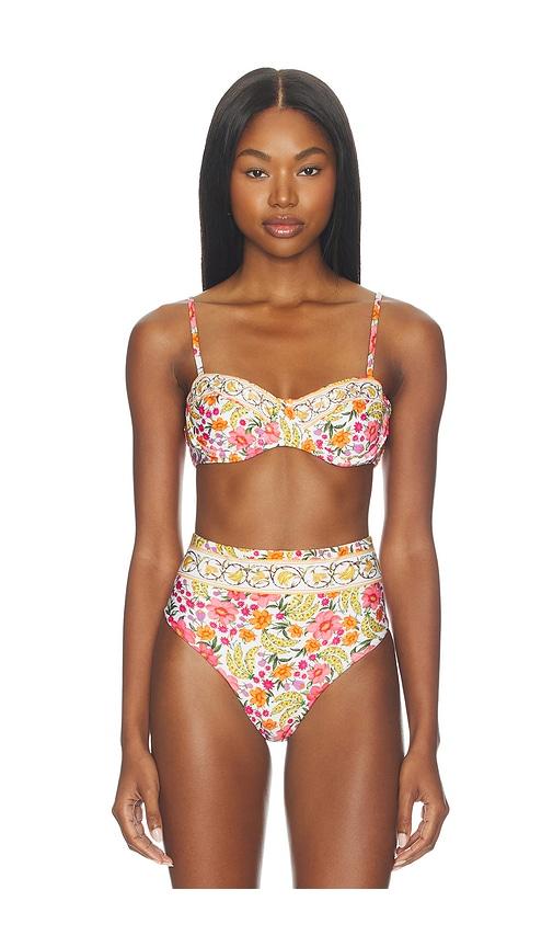 farm rio banana flowers underwire bikini top in white,pink.