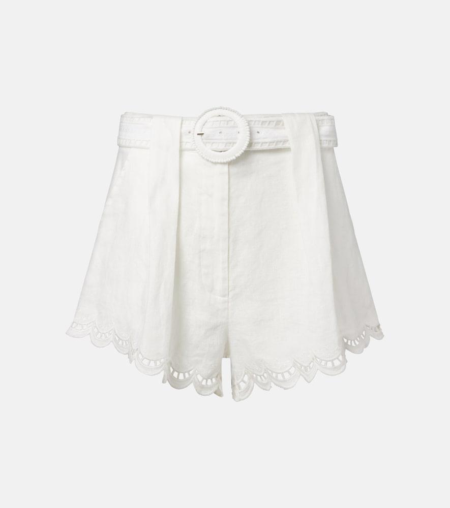 farm rio belted pleated scalloped linen shorts