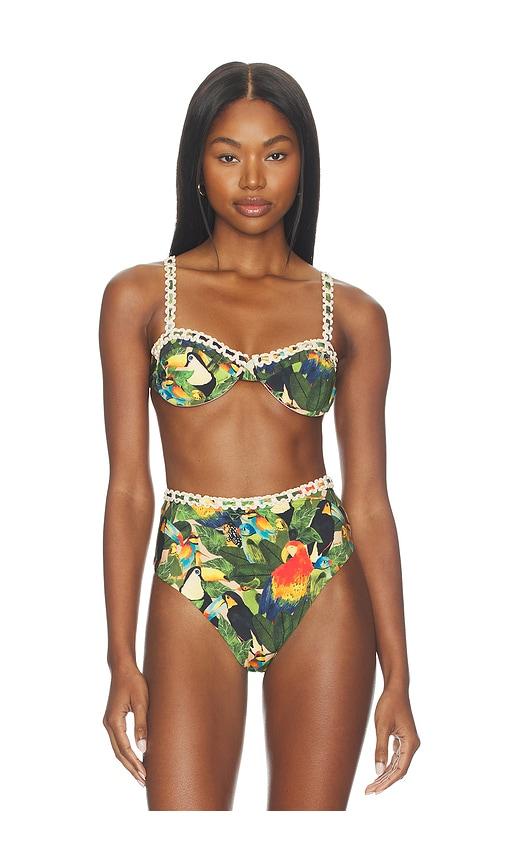 farm rio bird leaves underwire bikini top in green.