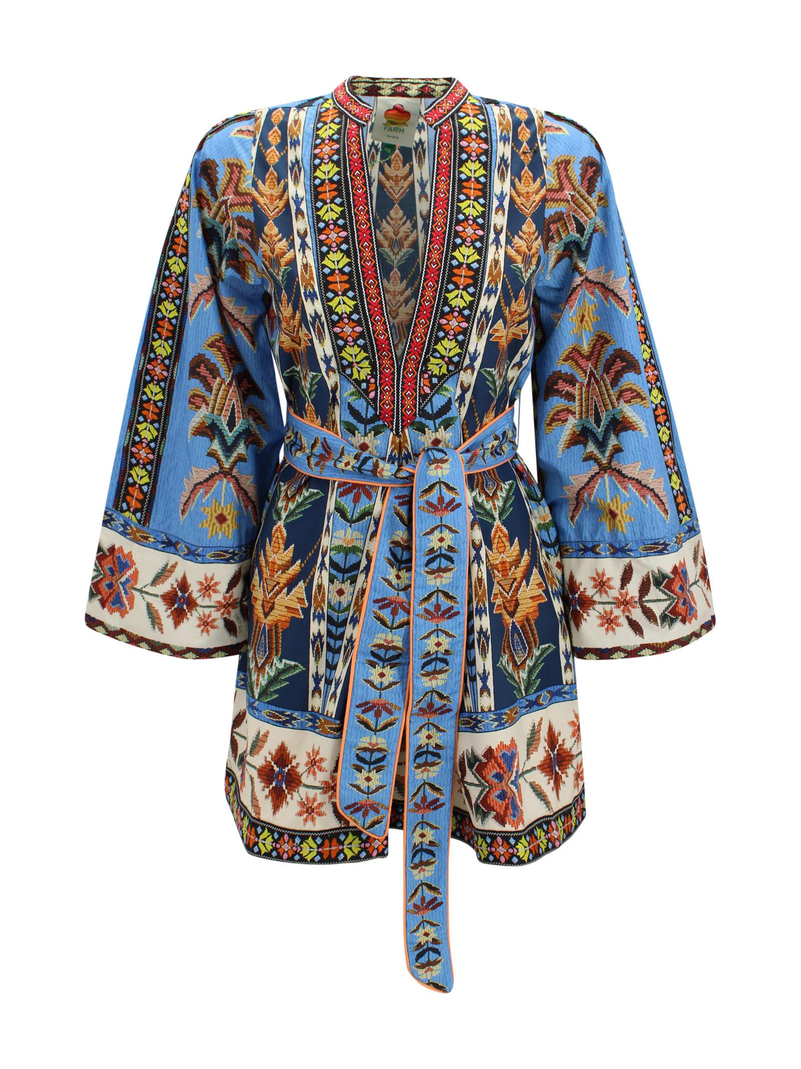 farm rio blue embroidered tapestry organic cotton mini dress