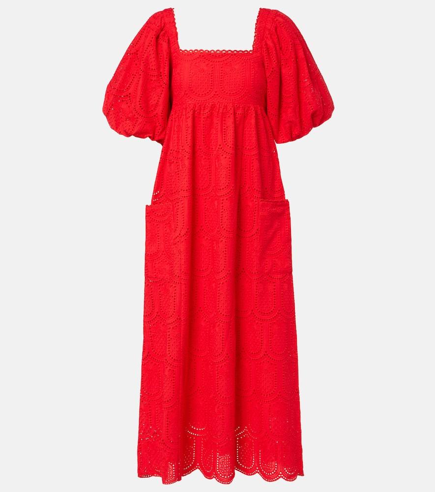 farm rio broderie anglaise cotton midi dress