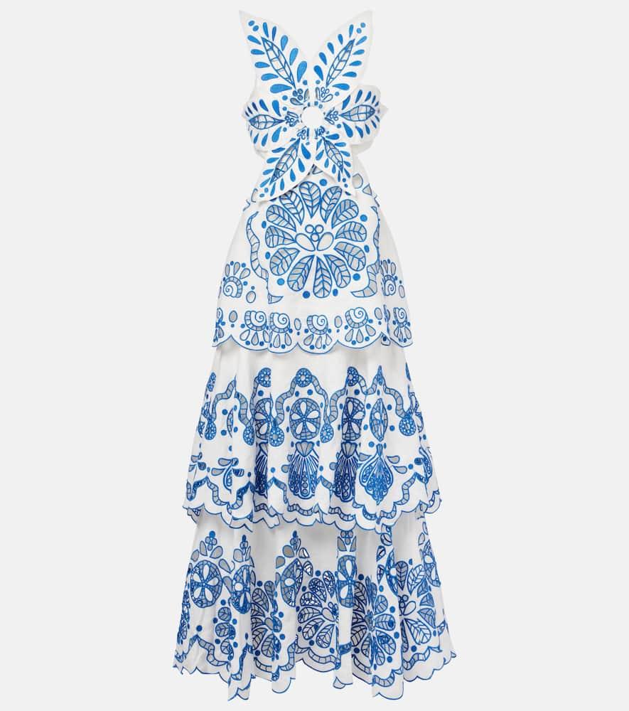 farm rio broderie anglaise tiered cotton maxi dress