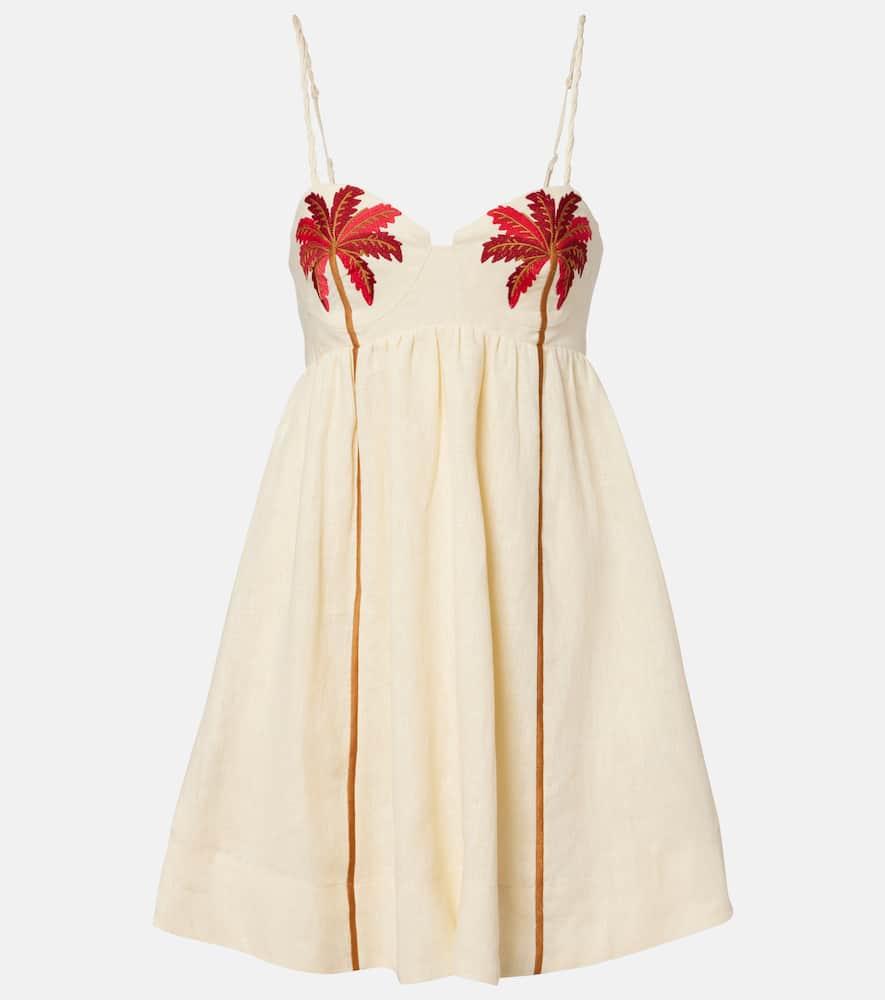 farm rio coconut tree embroidered linen minidress