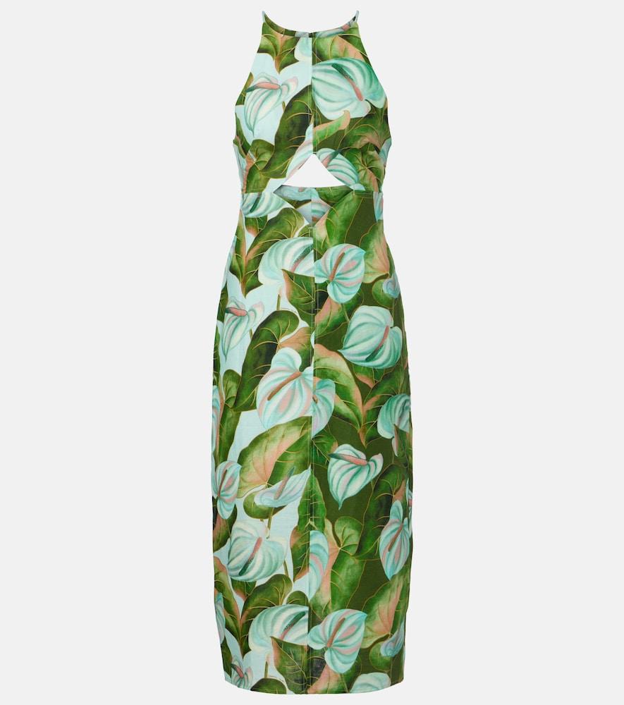 farm rio cutout floral linen midi dress