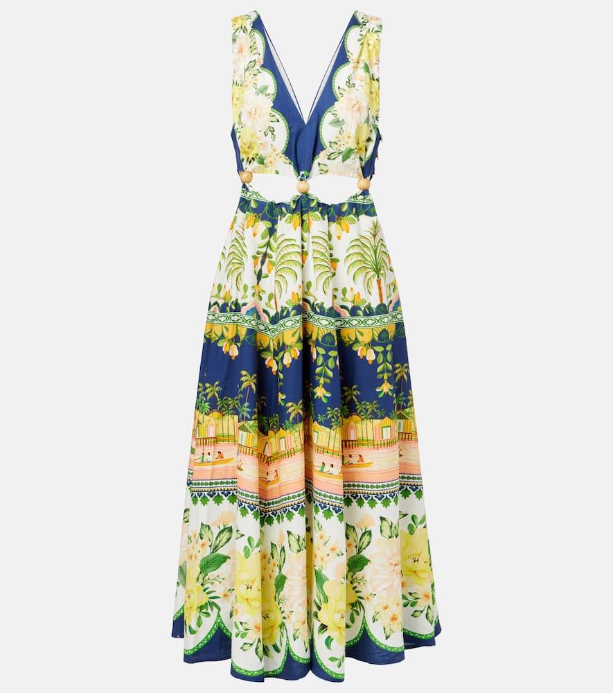farm rio embellished cutout printed midi dress