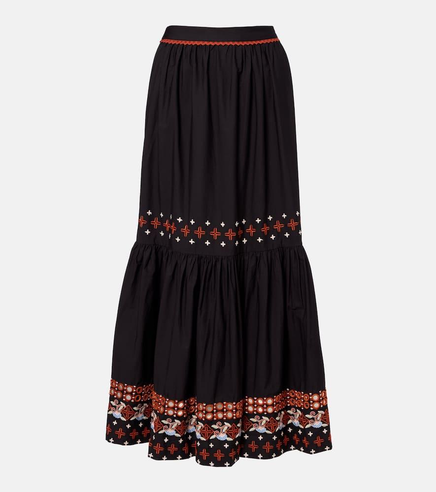 farm rio embroidered cotton maxi skirt