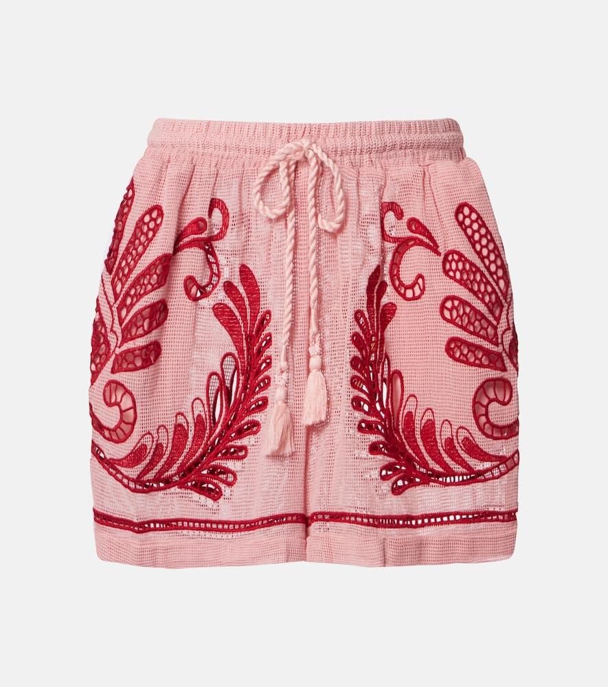 farm rio embroidered cotton mesh shorts