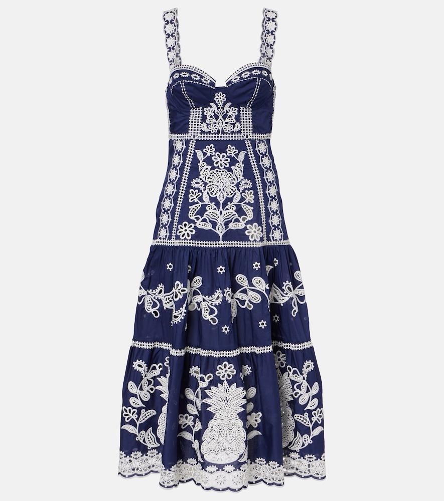farm rio embroidered cotton midi dress