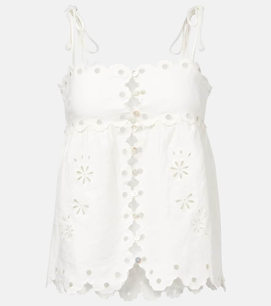farm rio embroidered cutout linen top