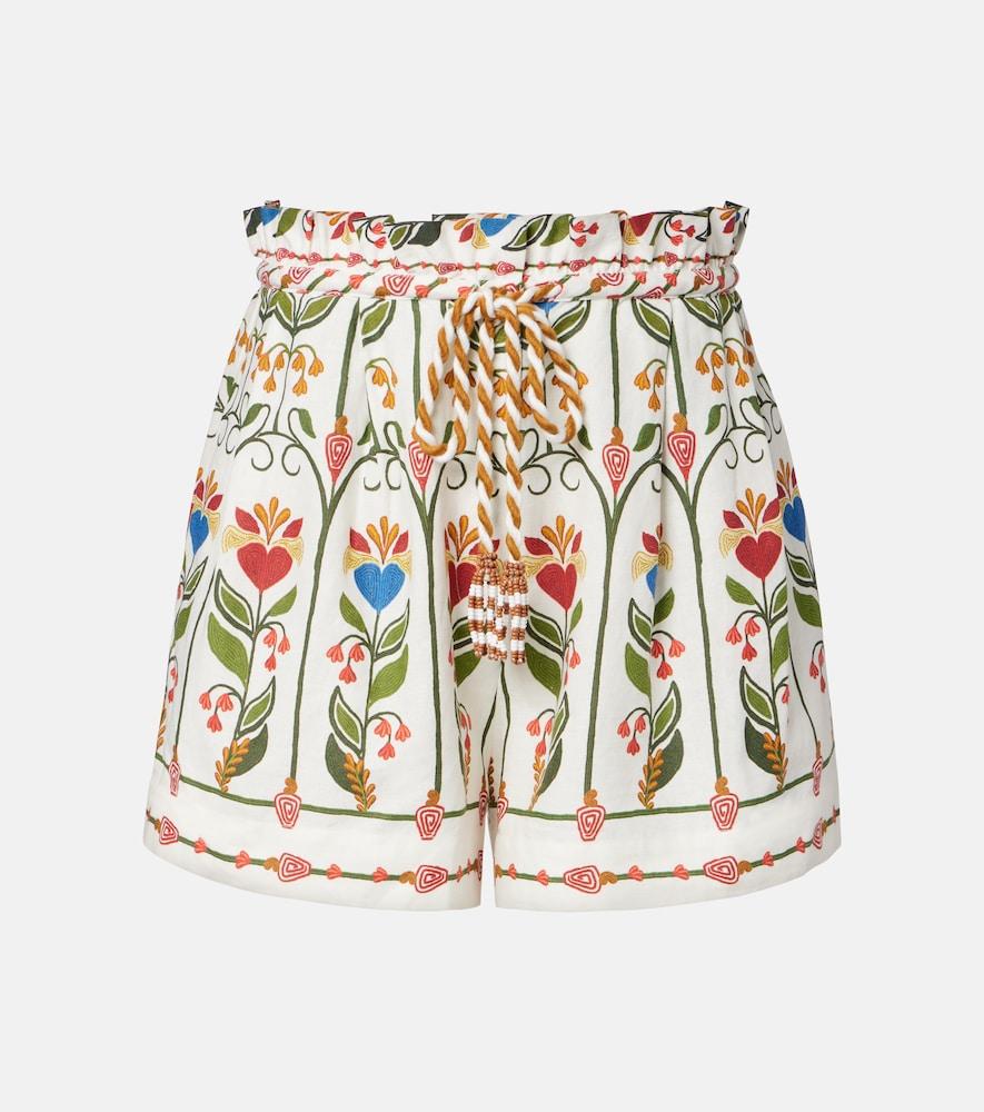 farm rio embroidered linen and cotton shorts