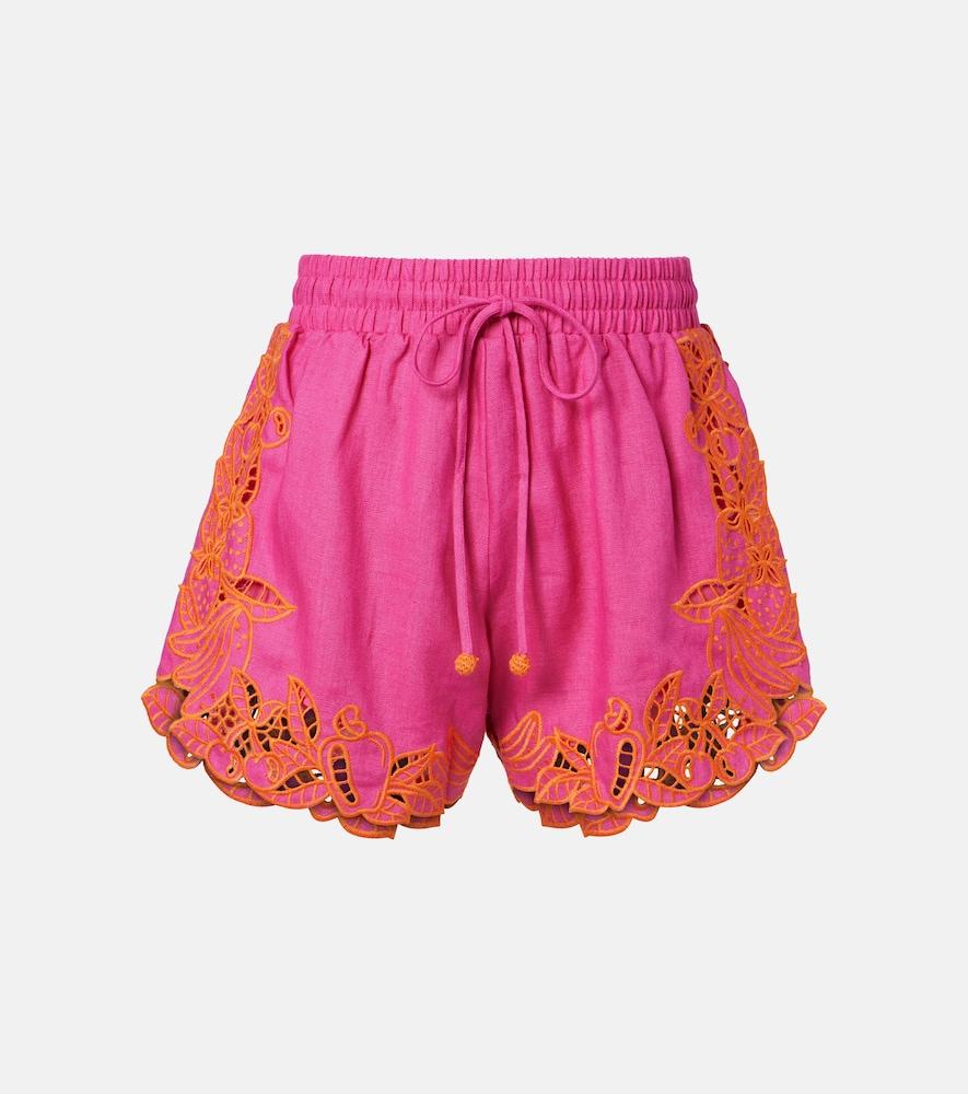farm rio embroidered linen shorts